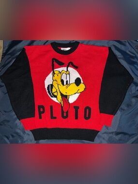 VTG Mickey & Co. Disney Pluto Character Red Black Knit Sweater Adult Pullover